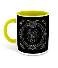 Whats Your Kick (CSK) - Zodiac Inspired Scorpio Printed Yellow Inner Colour Ceramic Coffee Mug | Drink | Milk Cup - Best Gift | Zodiac, Scorpio, Horoscope (Multi 12)-thumb1