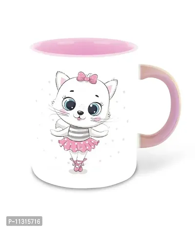 WHATS YOUR KICK (CSK - Cat Lover Inspiration Printed Pink Ceramic Coffee Cup & Mug with Coaster - Cat Design | Gift for Cat Lover | Cat Gift | Best Gift - D12-thumb2