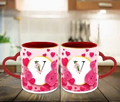 WHATS YOUR KICK (CSK - V Name Alphabet Inspiration Printed Red Heart Handle Ceramic Coffee Cup & Mug - Floral Design | Gift for Girl Friend | Sister Gift | Best Gift - D22-thumb2