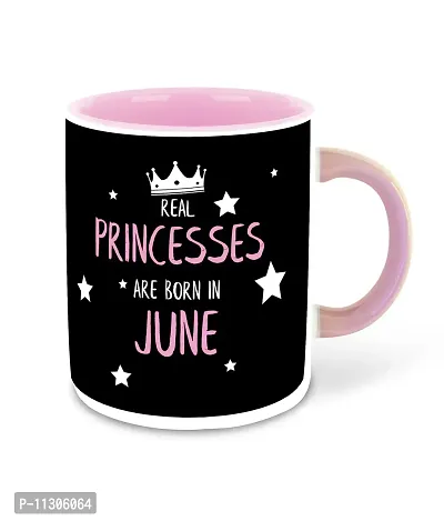 Whats Your Kick? (CSK) - Princess are Born in June Printed Pink Inner Colour Ceramic Coffee Mug | Drink | Milk Cup - Best Gift | Princess Happy Birthday (Multi 6)