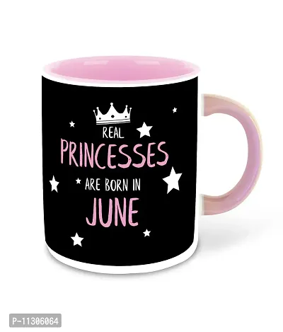 Whats Your Kick? (CSK) - Princess are Born in June Printed Pink Inner Colour Ceramic Coffee Mug | Drink | Milk Cup - Best Gift | Princess Happy Birthday (Multi 6)-thumb0