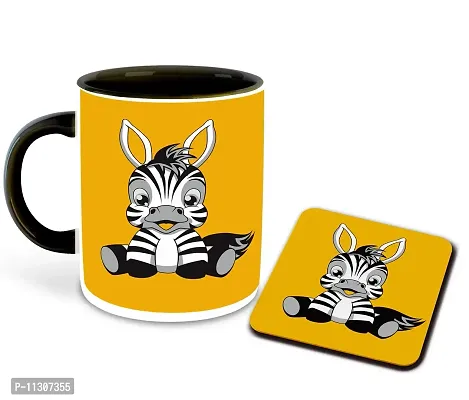 WHATS YOUR KICK (CSK-Animal Cartoons, Inspiration Printed Black Inner Colour Ceramic Coffee Mug with Coaster- Funny, Cartoons, Best Gift | for Kids, Unique Gifts (Multi 12)