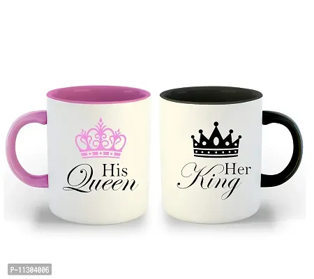 WHATS YOUR KICK (CSK|Love|Anniversary|Birthday|Couple|Valentine Pink & Black Inner Colour Set of 2 Coffee Mug- Gift for Boyfriend, Gift for Girlfriend, Best Gift, Lover Gifts, (Design 21)-thumb0