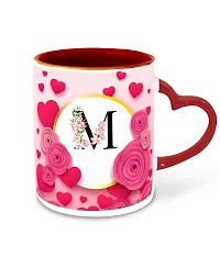 WHATS YOUR KICK (CSK - M Name Alphabet Inspiration Printed Red Heart Handle Ceramic Coffee Cup & Mug with Coaster - Floral Design | Gift for Girl Friend | Sister Gift | Best Gift - D13-thumb1