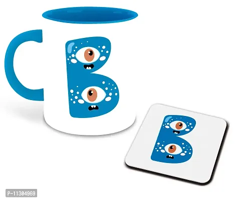 Whats Your Kick? (CSK) - Letter B Name Initial Alphabet Inspiration Printed Light Blue Inner Color Ceramic Coffee Mug and Tea Mug with Coaster - Birthday | Anniversary (Multi 2)