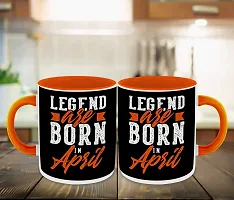 Whats Your Kick? (CSK) - Legends are Born in April Printed Orange Inner Colour Ceramic Coffee Mug with Coaster | Drink | Milk Cup - Best Gift | Legends Happy Birthday (Multi 9)-thumb2