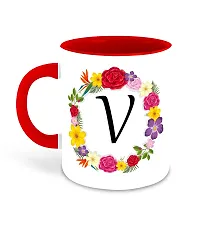 Whats Your Kick? (CSK) - Letter V Name Initial Alphabet Inspiration Printed Red Inner Color Ceramic Coffee Mug and Tea Mug - Birthday | Anniversary (Multi 22)-thumb1