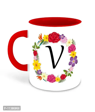 Whats Your Kick? (CSK) - Letter V Name Initial Alphabet Inspiration Printed Red Inner Color Ceramic Coffee Mug and Tea Mug - Birthday | Anniversary (Multi 22)-thumb2