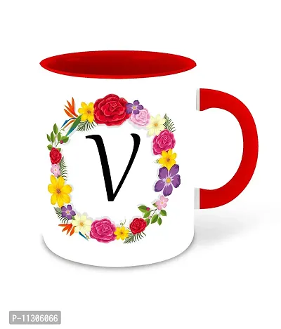 Whats Your Kick? (CSK) - Letter V Name Initial Alphabet Inspiration Printed Red Inner Color Ceramic Coffee Mug and Tea Mug - Birthday | Anniversary (Multi 22)-thumb0