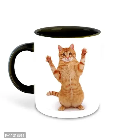 WHATS YOUR KICK (CSK - Cat Lover Inspiration Printed Black Ceramic Coffee Cup & Mug - Cat Design | Gift for Cat Lover | Cat Gift | Best Gift - D4