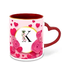 WHATS YOUR KICK (CSK - K Name Alphabet Inspiration Printed Red Heart Handle Ceramic Coffee Cup & Mug with Coaster - Floral Design | Gift for Girl Friend | Sister Gift | Best Gift - D11-thumb1