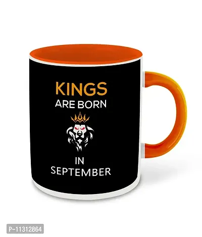Whats Your Kick? (CSK) - Kings are Born in October Printed Orange Inner Colour Ceramic Coffee Mug | Drink | Milk Cup - Best Gift | Kings Happy Birthday (Design 10)