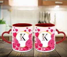 WHATS YOUR KICK (CSK - K Name Alphabet Inspiration Printed Red Heart Handle Ceramic Coffee Cup & Mug with Coaster - Floral Design | Gift for Girl Friend | Sister Gift | Best Gift - D11-thumb2