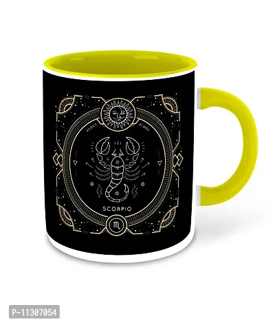 Whats Your Kick (CSK) - Zodiac Inspired Scorpio Printed Yellow Inner Colour Ceramic Coffee Mug | Drink | Milk Cup - Best Gift | Zodiac, Scorpio, Horoscope (Multi 12)