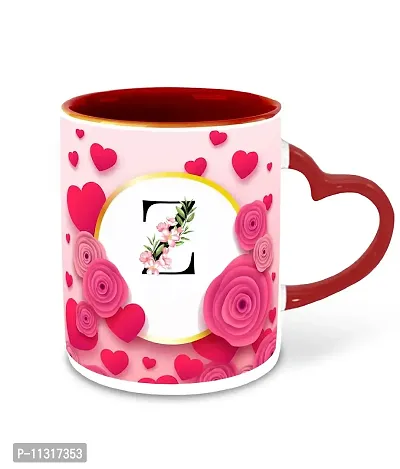 WHATS YOUR KICK (CSK - Z Name Alphabet Inspiration Printed Red Heart Handle Ceramic Coffee Cup & Mug - Floral Design | Gift for Girl Friend | Sister Gift | Best Gift - D26-thumb2