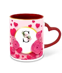 WHATS YOUR KICK (CSK - S Name Alphabet Inspiration Printed Red Heart Handle Ceramic Coffee Cup & Mug - Floral Design | Gift for Girl Friend | Sister Gift | Best Gift - D19-thumb1