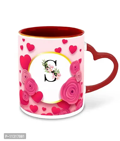 WHATS YOUR KICK (CSK - S Name Alphabet Inspiration Printed Red Heart Handle Ceramic Coffee Cup & Mug - Floral Design | Gift for Girl Friend | Sister Gift | Best Gift - D19-thumb2