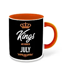 Whats Your Kick? (CSK) - Kings are Born in July Printed Orange Inner Colour Ceramic Coffee Mug with Coaster | Drink | Milk Cup - Best Gift | Kings Happy Birthday (Design 13)-thumb1