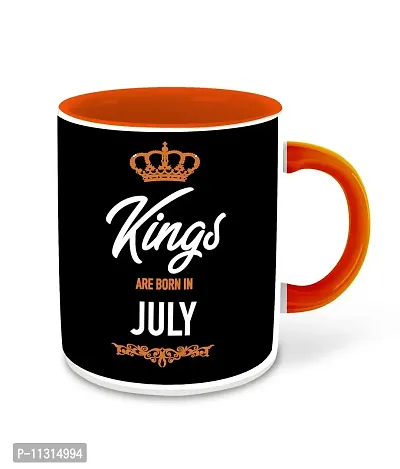 Whats Your Kick? (CSK) - Kings are Born in July Printed Orange Inner Colour Ceramic Coffee Mug with Coaster | Drink | Milk Cup - Best Gift | Kings Happy Birthday (Design 13)-thumb2