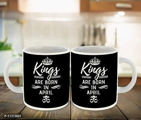 Whats Your Kick? (CSK) - Kings are Born in April Printed White Inner Colour Ceramic Coffee Mug with Coaster | Drink | Milk Cup - Best Gift | Kings Happy Birthday (Multi 10)-thumb3