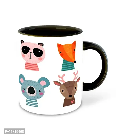 Whats Your Kick? (CSK) - Animal Cartoon Clipart Printed Black Inner Color Ceramic Coffee Mug with Coaster - Birthday | Anniversary | Best Gift | Cartoons - Design 10-thumb2