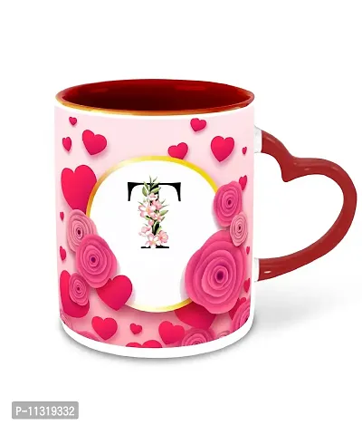 WHATS YOUR KICK (CSK - T Name Alphabet Inspiration Printed Red Heart Handle Ceramic Coffee Cup & Mug - Floral Design | Gift for Girl Friend | Sister Gift | Best Gift - D20-thumb2