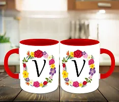 Whats Your Kick? (CSK) - Letter V Name Initial Alphabet Inspiration Printed Red Inner Color Ceramic Coffee Mug and Tea Mug - Birthday | Anniversary (Multi 22)-thumb2