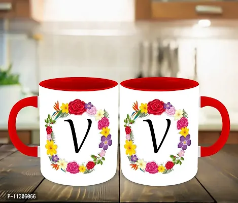 Whats Your Kick? (CSK) - Letter V Name Initial Alphabet Inspiration Printed Red Inner Color Ceramic Coffee Mug and Tea Mug - Birthday | Anniversary (Multi 22)-thumb3