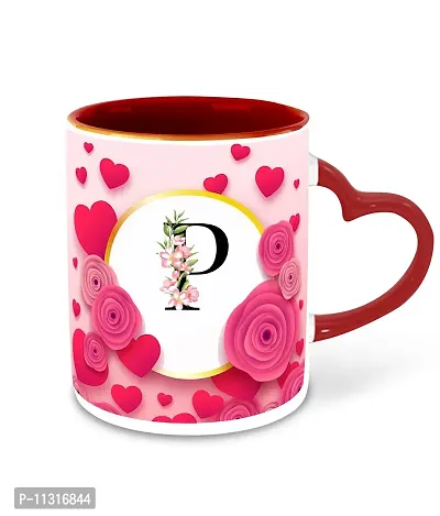 WHATS YOUR KICK (CSK - P Name Alphabet Inspiration Printed Red Heart Handle Ceramic Coffee Cup & Mug - Floral Design | Gift for Girl Friend | Sister Gift | Best Gift - D16-thumb2