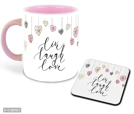 Whats Your Kick? (CSK) Live Love Laugh Inspired Printed Designer Pink Inner Color Ceramic Coffee Mug with Coaster (Live Love Laugh, Live Love Laugh Quotes, Birthday Gift, Best Gift) Multi- 6