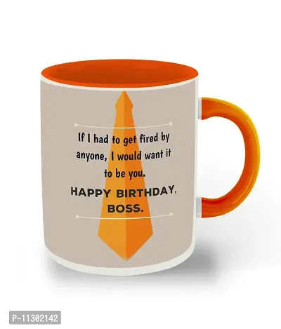 Whats Your Kick? (CSK) Birthday, Happy Birthday Boss Printed Orange Inner Colour Ceramic Coffee Mug and Tea Mug- Gift for Boss, Gift for Best Boss, Best Gift, Unique Gifts (Multi 9)