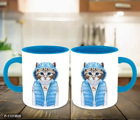 WHATS YOUR KICK (CSK - Cat Lover Inspiration Printed Light Blue Ceramic Coffee Cup & Mug - Cat Design | Gift for Cat Lover | Cat Gift | Best Gift - D18-thumb3