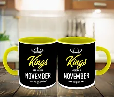 Whats Your Kick? (CSK) Kings are Born in November Printed Yellow Inner Colour Ceramic Coffee Mug- (Born in November, Birthday, Best Gift) Design 2-thumb2