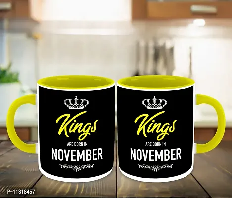 Whats Your Kick? (CSK) Kings are Born in November Printed Yellow Inner Colour Ceramic Coffee Mug- (Born in November, Birthday, Best Gift) Design 2-thumb3