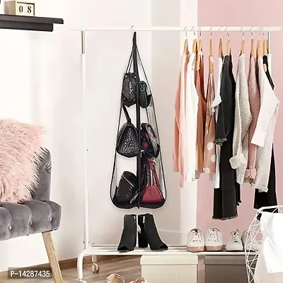 Everbuy? Hanging Handbag Purse Organizer Bags Dustproof Storage Bags Holder for Closet Wardrobe Door Space Saving Organizer System with 6 Large Clear Vinyl Pockets (Metal Hanger)(Black)-thumb2