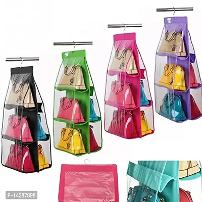 Amazon.com: HAN SHENG 2 Pcs 6 Pockets Hanging Purse Handbag Organizer Clear  Hanging Shelf Bag Collection Storage Holder Purse Bag Wardrobe Closet Space  Saving Organizers (Black) : Home & Kitchen