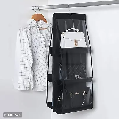 Everbuy? Hanging Handbag Purse Organizer Bags Dustproof Storage Bags Holder for Closet Wardrobe Door Space Saving Organizer System with 6 Large Clear Vinyl Pockets (Metal Hanger)(Black)-thumb4