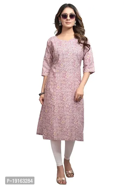 Stylish A-Line Printed Cotton Blend Kurti For Women-thumb0