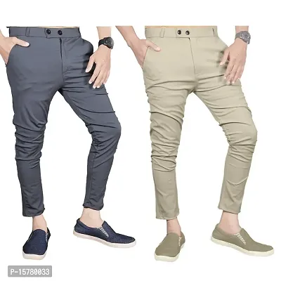 Buy COLOR PLUS Blue Solid Cotton Blend Slim Fit Men's Casual Trousers |  Shoppers Stop