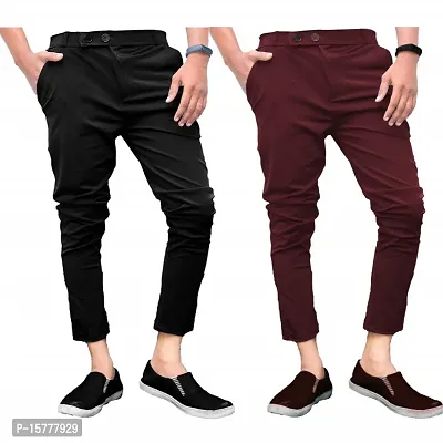 Classic Polyester Solid Casual Trousers for Men, Pack of 2-thumb0