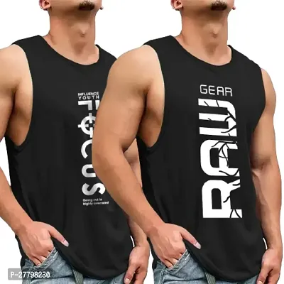 Stylish Black Printed Vest For Men Pack of 2-thumb0