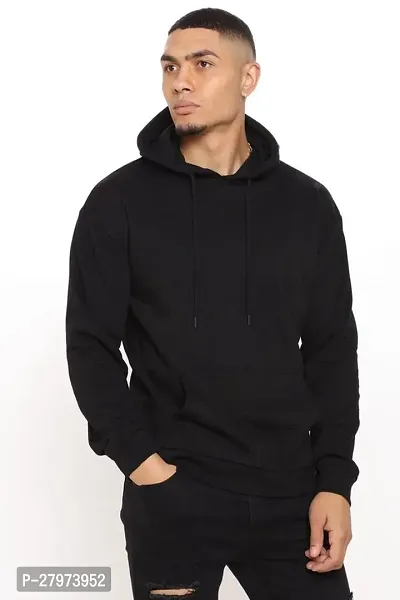 Black Color Solid Long Sleeve Hoodie for Men