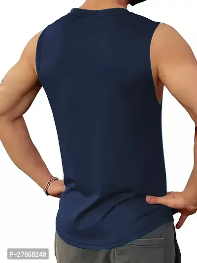 Navy blue Printed Vest for Men-thumb2