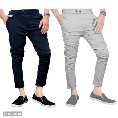 Classic Polyester Solid Casual Trousers for Men, Pack of 2-thumb0