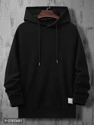 Black Color Solid Long Sleeve Hoodie for Men