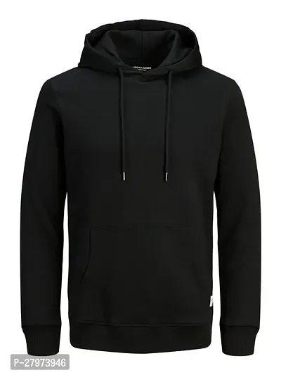 Black Color Solid Long Sleeve Hoodie for Men