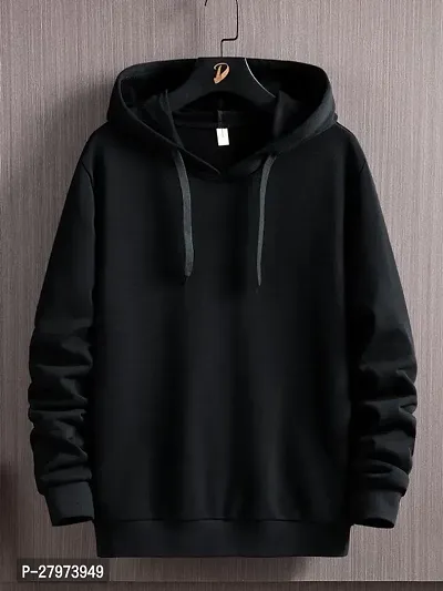 Black Color Solid Long Sleeve Hoodie for Men