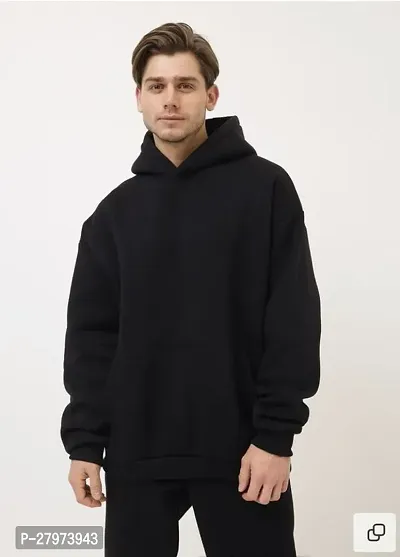 Black Color Solid Long Sleeve Hoodie for Men-thumb0