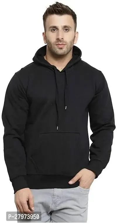 Black Color Solid Long Sleeve Hoodie for Men-thumb0