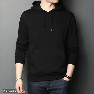 Black Color Solid Long Sleeve Hoodie for Men